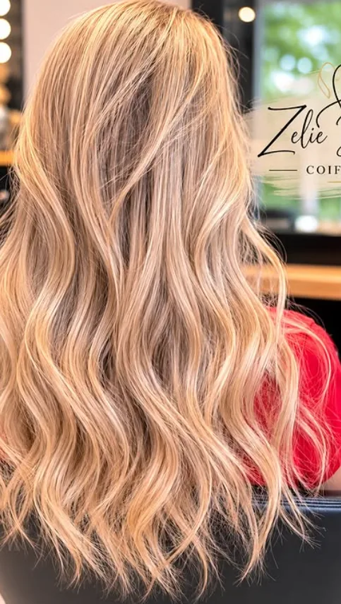 Balayage blond réalisé au salon Zélie Duflou Coiffure, Coudekerque-Branche